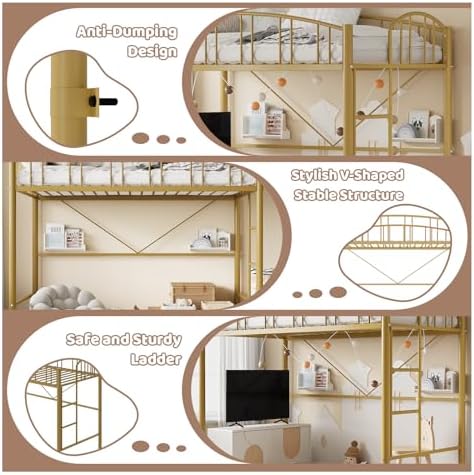 Garvee Loft Bed Twin Size with Ladde and Arched Guardrail for Kids, Adults