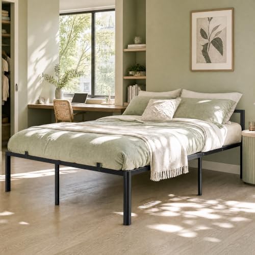 Full Size Bed Frame, 14 Inch Heavy Duty Metal Platform Bed Frame, Noise Free Steel Mattress Foundation, No Box Spring Needed, Spacious Under Bed Space