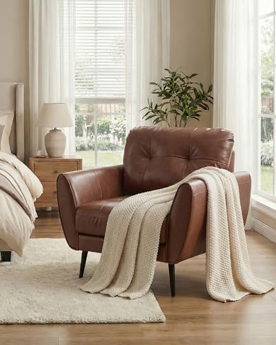 Brown Leather Accent Chair, Tufted Reading Arm Chair for Living Room Office