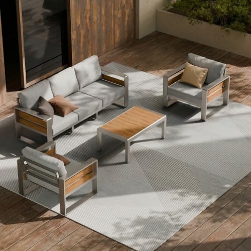 ZANDOR Aluminum Outdoor Patio Furniture Set with Table,5 Seat, Silver