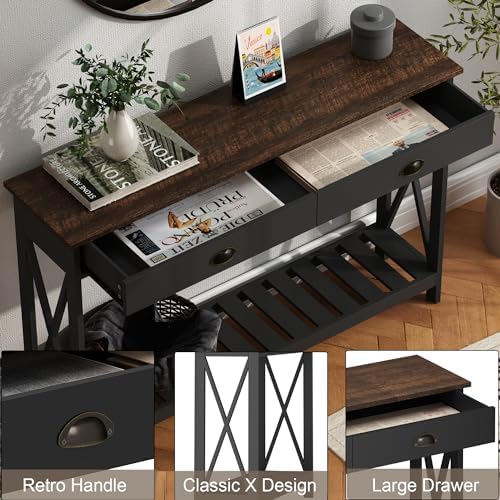 ChooChoo Console Table with Drawer for Entryway with Stable X Supports