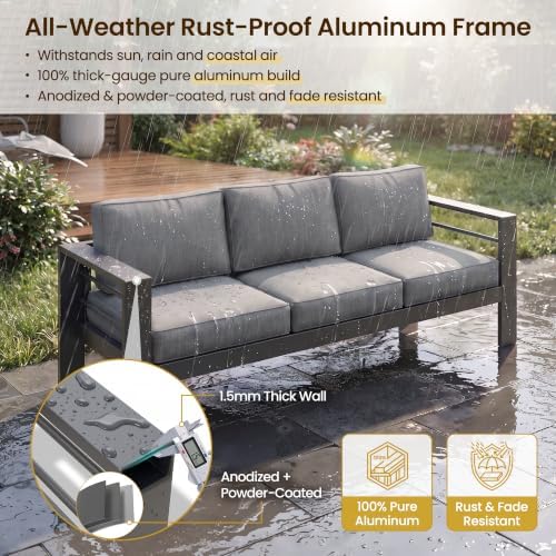 Kiss the Water Aluminum Patio Sofa, Loveseat Dark Gray Outdoor Couch