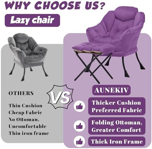 Lazy Chair with Ottoman, Comfy Reading Chair, Purple
