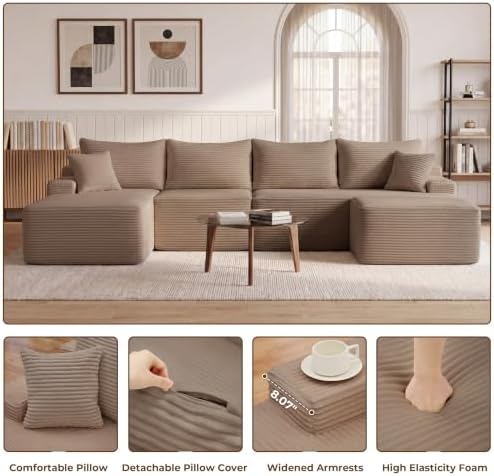Mangodan Cloud Sectional Couch, Boneless Couches for Living Room, Camel