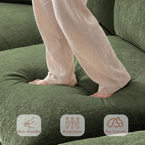 Ihanherry Cloud Sectional Couches for Living Room, 110" Large Modular Sectional Sofa with Wide Deep Seat, L Shaped Couch with Throw Pillow and Storage Ottoman, Green