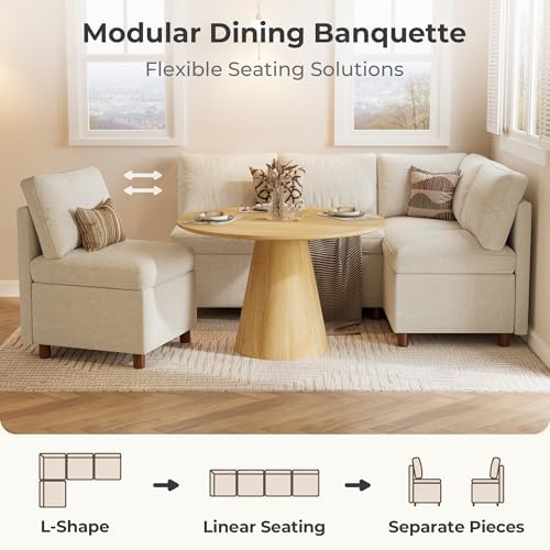 SITJOY Breakfast Nook Bench with Storage, Beige, 1 Seat (Corner)