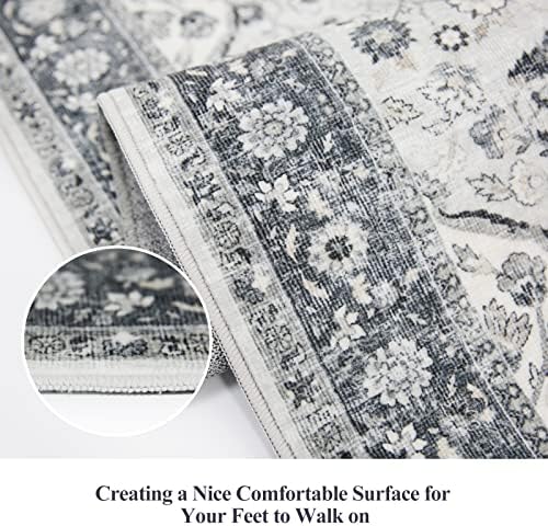 Hallway Washable Runner Rug - 2x10 Kitchen Rugs Entryway Rug Runner Vintage Soft Floor Mat Non Slip Indoor Farmhouse Carpet for Bathroom Living Room Bedroom (2 X 10, Grey)