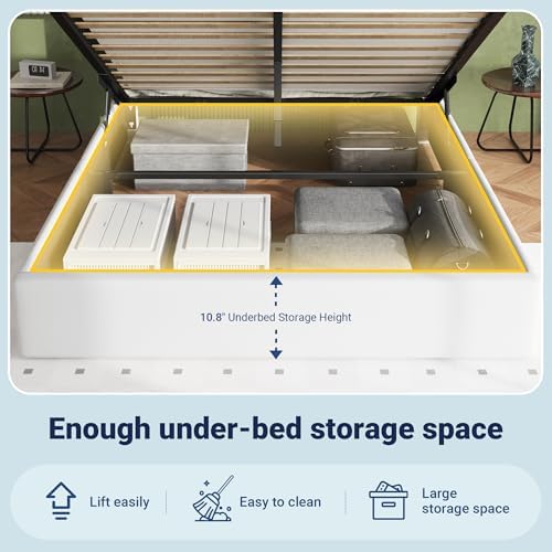 Allewie Queen Lift Up Storage Bed Frame with Charging Station, White