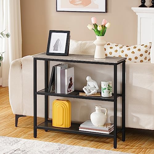 HOOBRO 29.5" Narrow Console Table, 3-Tier Entryway Table, Thin Sofa Table with Shelves, Side Table, Display Table, for Hallway, Entrance, Living Room, Bedroom, Greige and Black BG73XG01