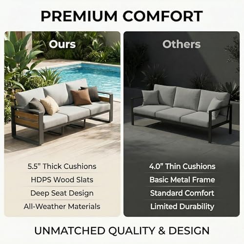 ZANDOR Aluminum Outdoor Patio Furniture Set with Table,5 Seat, Grey