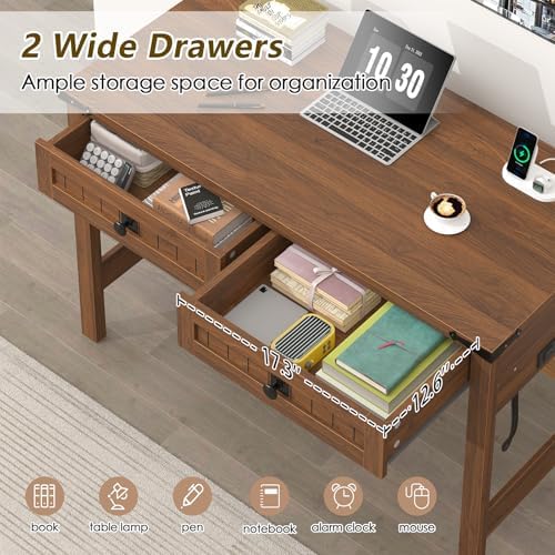 39 Inch Farmhouse Small Computer Desk with Drawers for Bedroom, Home Office