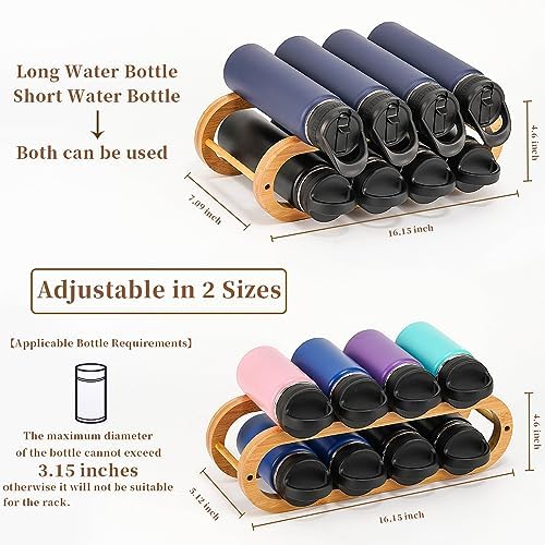 Navtcow Wine Rack and Water Bottle Organizer 2 in 1 for Cabinet and Countertop - Adjustable in 2 Sizes (Bamboo 2 Tier)