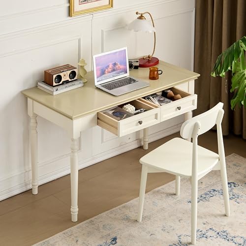 Beige Writing Desks with Drawers, 47" French Country Style
