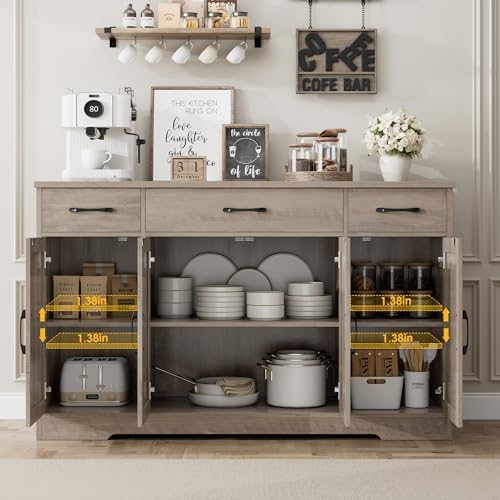 HOSTACK Kitchen Buffet Sideboard Storage Cabinet, Coffee Bar Cabinet, Grey