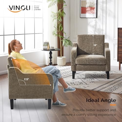 VINGLI Light Brown Accent Chair, Upholstered Armchair for Living Room
