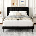 Gruwans Full Size Bed Frame with Upholstered Wingback Headboard, Easy Assemnly Platform Bed, Wooden Slat Support No Box Spring Needed, Black