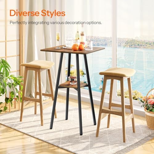 HOOBRO Bar Table, 2-Tier High Top Pub Table, Counter Height Table with Storage, Small Kitchen Dining Table, 36.6" High Bar Table for Living Room Party, Easy to Assemble, Rustic Brown BF51BT01