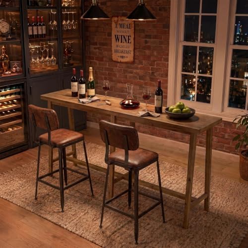 78.7" Solid Wood Bar Table with Footrest, Rustic Brown