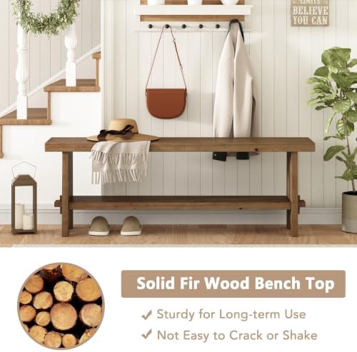 HOKYHOKY Wood Entryway Bench - 51.2" Farmhouse Long Storage Bench, Indoor