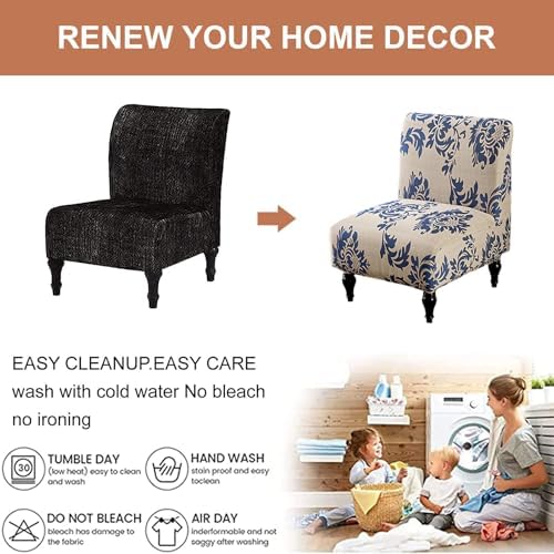 Eco-Ancheng Armless Chair Slipcover Removable Armless Accent Chairs Covers Washable Armless Slipper Chair Slipcover Printed Armless Chair Furniture Protector Covers for Living Dining Room Hotel
