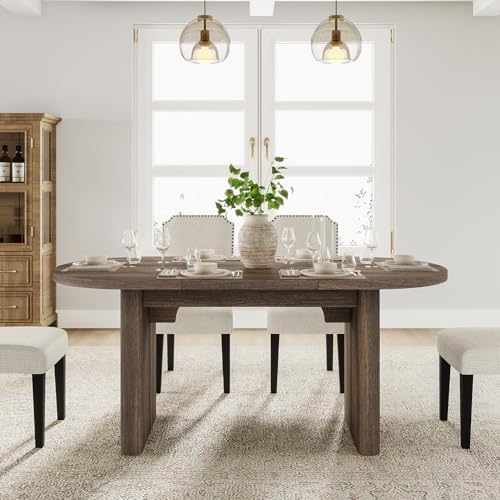 GarveeHome 63" Long Oval Dining Table with Wooden Base for 4-6 People