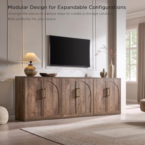 ACCOHOHO Arched Door Sideboard Buffet Cabinet, Rustic Oak