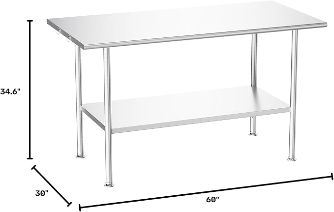 Atelicf NSF Stainless Steel Prep Table 30X60 inch, Rounded Flat Top