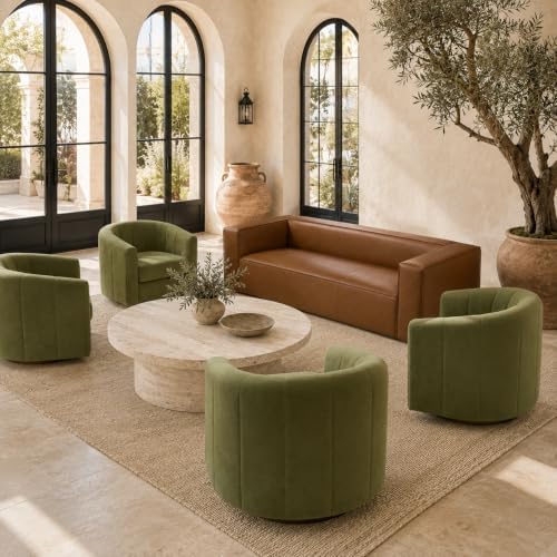 5-Piece Living Room Set, Faux Leather Sofa + 4 Swivel Chairs