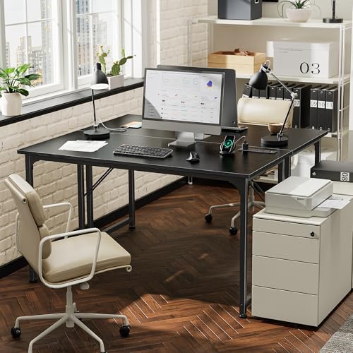 PRAISUN 47 X 20 Inch Computer Desk, Power Outlets, USB-C, Black