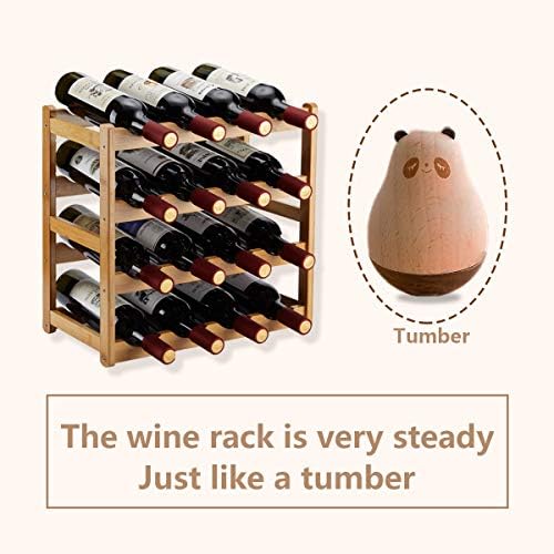 Bamboo Wine Rack, Sturdy and Durable Countertop Wine Storage Cabinet Shelf for Pantry - 4 Tiers 16 Bottle Wine Rack