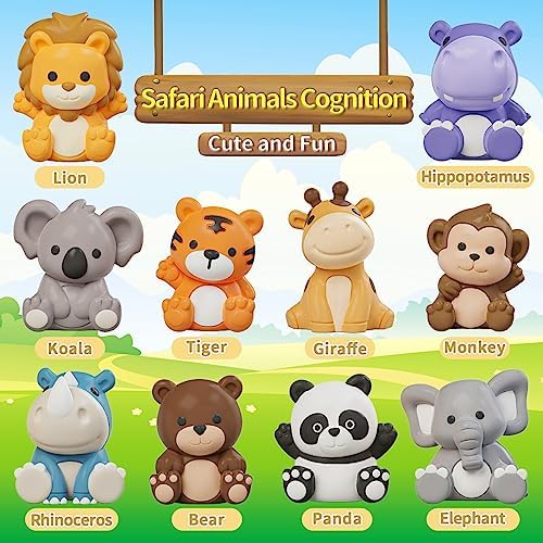 Learning Toy for Toddlers 1 2 3 Year Old, Montessori Educational Counting, Matching & Sorting Sensory Toys, 10 Safari Animals & 10 Zoos, Birthday Easter Gift for Baby Boy Girl Age 12-18 Months