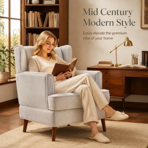 VINGLI 26" Wingback Accent Chair Set of 2, Corduroy Armchair for Apartment