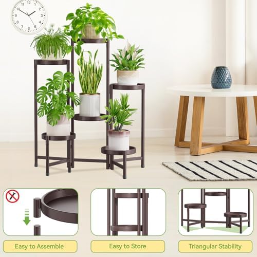 iDavosic.ly Plant Stand Indoor Outdoor, 6 Tier Metal Corner Shelf, Bronze