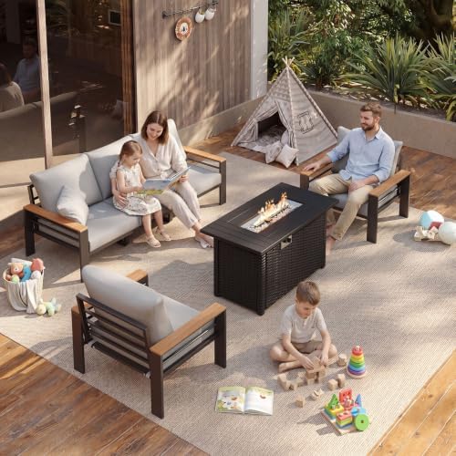 Aoxun Patio Furniture Set, Aluminum Outdoor Furniture with Fire Pit Table