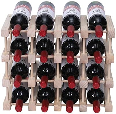 Wine Rack Small countertop Cabinet Stackable Storage Wooden freestanding Floor Wine Holder (15 Bottles)