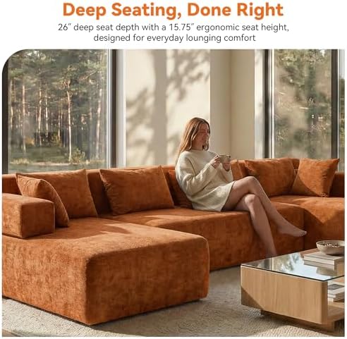 MONVANE 141" U-Shaped Modular Sectional Sofa, Orange