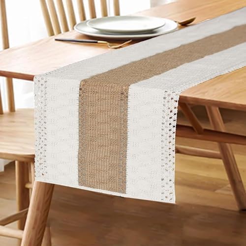 FEXIA Boho Table Runner for Fall Home Decor 12x36 Farmhouse Woven Runner