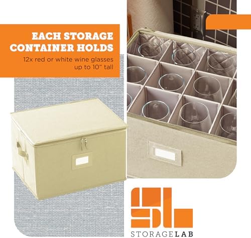 storageLAB Wine Glass Storage Case | Hard Shell Felt Dividers | Cream