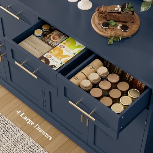 HOSTACK Sideboard Buffet Cabinet with Storage, Kitchen Cabinet, Blue/Gold