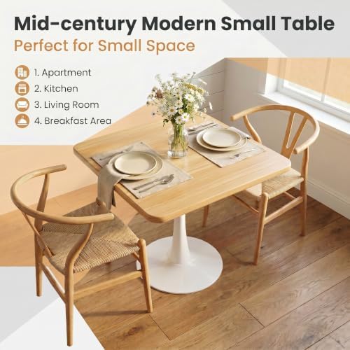 24" Square Small Dining Table for 2, Tulip Bistro Table with White Metal Pedestal Base, Modern Mid-Century Compact Kitchen Dining Piece for Home, Café, Restaurant, or Office