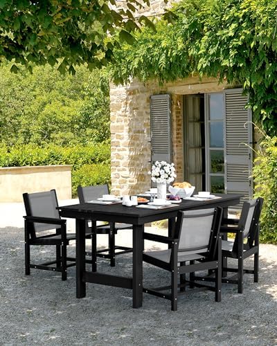 SERWALL 7 Pcs HDPE Patio Dining Set, HDPE Dining Set for 6, Gray