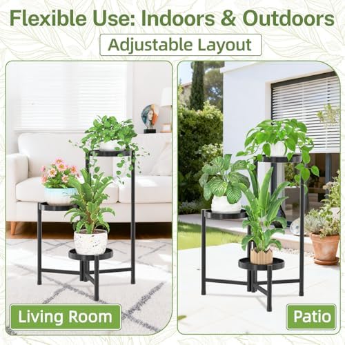 iDavosic.ly Plant Stand Indoor Outdoor, 3 Tier Metal Corner Shelf, Black