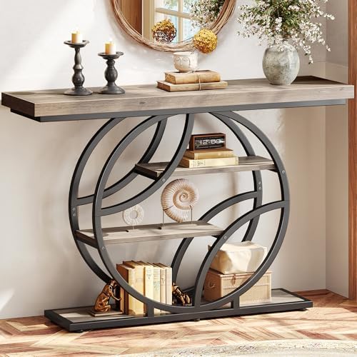Huuger 47.2 Inch Entryway Table, Industrial Console Sofa Table with Storage