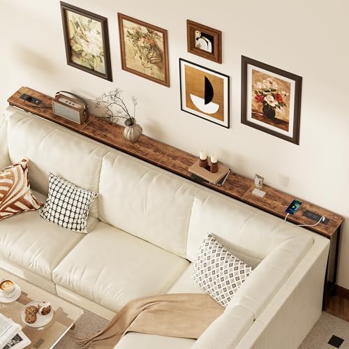 SUPERJARE 110.2 inch Narrow Behind Couch Table with Charging Stations