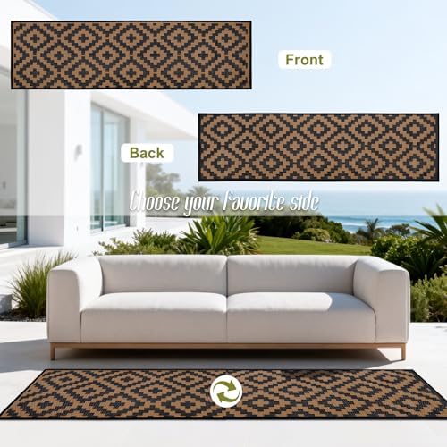 SAND MINE Reversible Mats, Plastic Straw Rug, Modern Area Rug, Large Floor Mat and Rug for Outdoors, RV, Patio, Backyard, Deck, Picnic, Beach, Trailer, Camping, Black & Brown, 2.5' x 8'