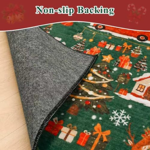Washable Christmas Rug Runner 2x6 - Xmas Snowflake Green Rug for Kitchen Entryway Non Slip Farmhouse Low Pile Carpet for Laundry Bedroom Bathroom Stain Resistant Floor Mat Pet-Friendly Rug（2x6，Green）