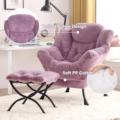 Tiita Lazy Chair with Ottoman, Comfy Reading Accent Chair, Plush Purple