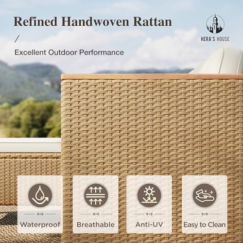 HERA'S HOUSE 3-Piece Wicker Patio Sectional Furniture Set, 4-Seat, Yellow