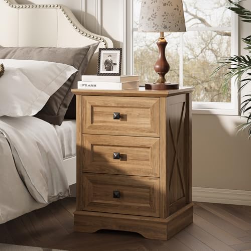 Farmhouse 3 Drawers Dresser, Natural Oak Dresser with Charging Station