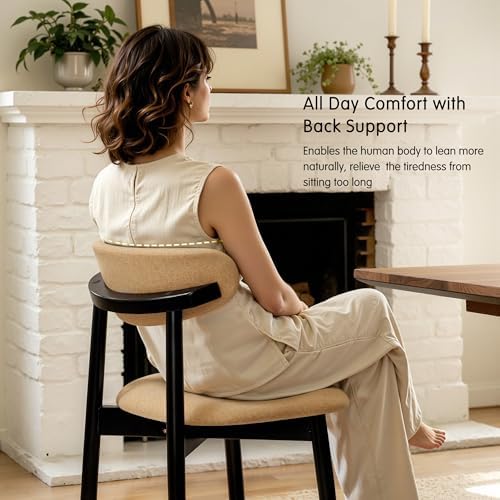 CHUN YI Dining Chairs Set of 4, Upholstered Wooden Dining Room Chairs with Ergonomic Curved Back, Mid Century Modern Fabric Kitchen Chairs, Khaki (Only Chairs)